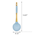 Silicone Cooking Utensils Slotted Skimmer with Wooden Handle Silicone Factory